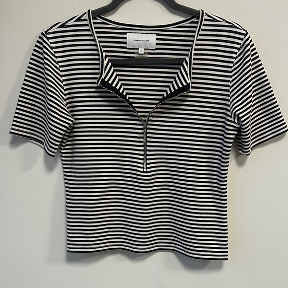 Current/Elliott Sz 2 Leighton Stripe Half Zip Tee - Picture 2 of 9